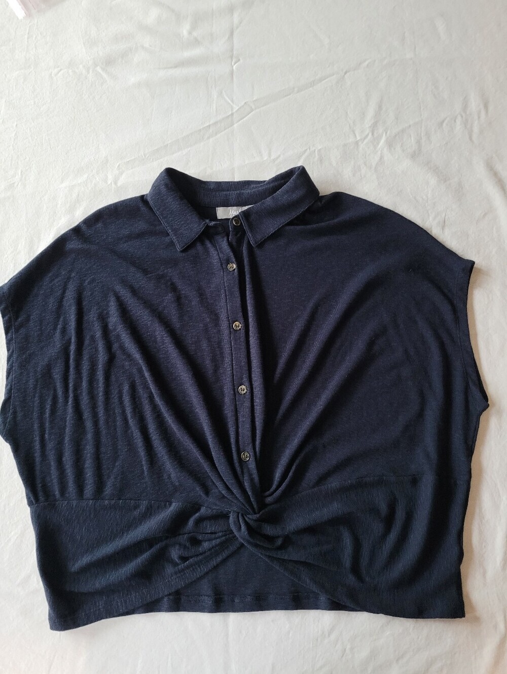 Marled Escencial Navy Button-Front Knot Polo Top Size XL